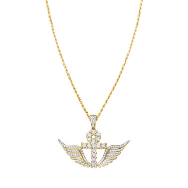 Yellow Diamond Wing Cross Pendant in 14k Yellow Gold 2.02 Ctw